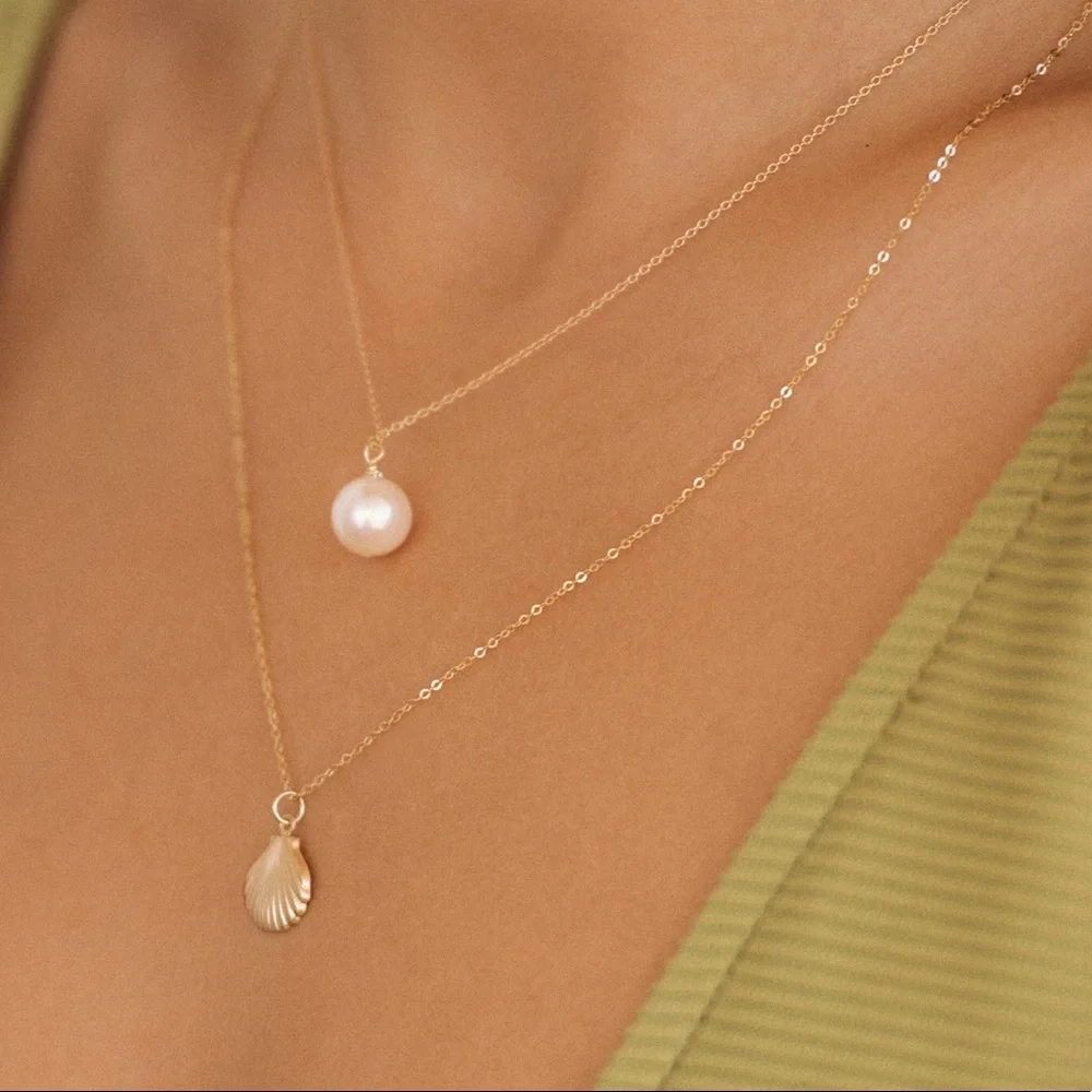 14k Yellow Gold Filled Tiny Dainty Sea Shell Charm Necklace - Picture 8 of 8